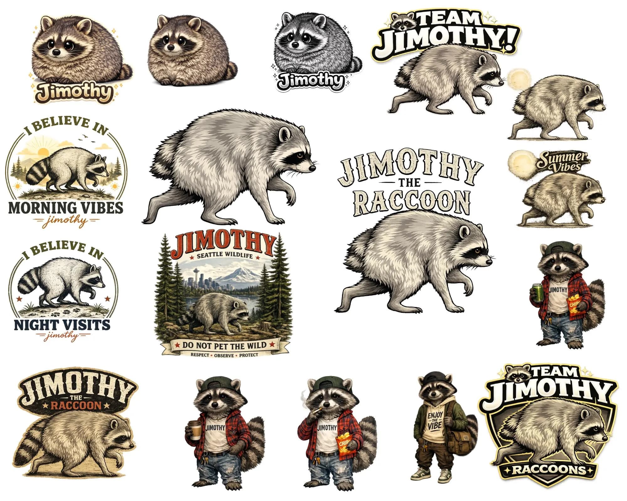 Jimothy The Raccoon Shirts ,Stickers,Sweatshirts PNG Bundle| Vintage & Modern  Seattle Jimothy Vibes