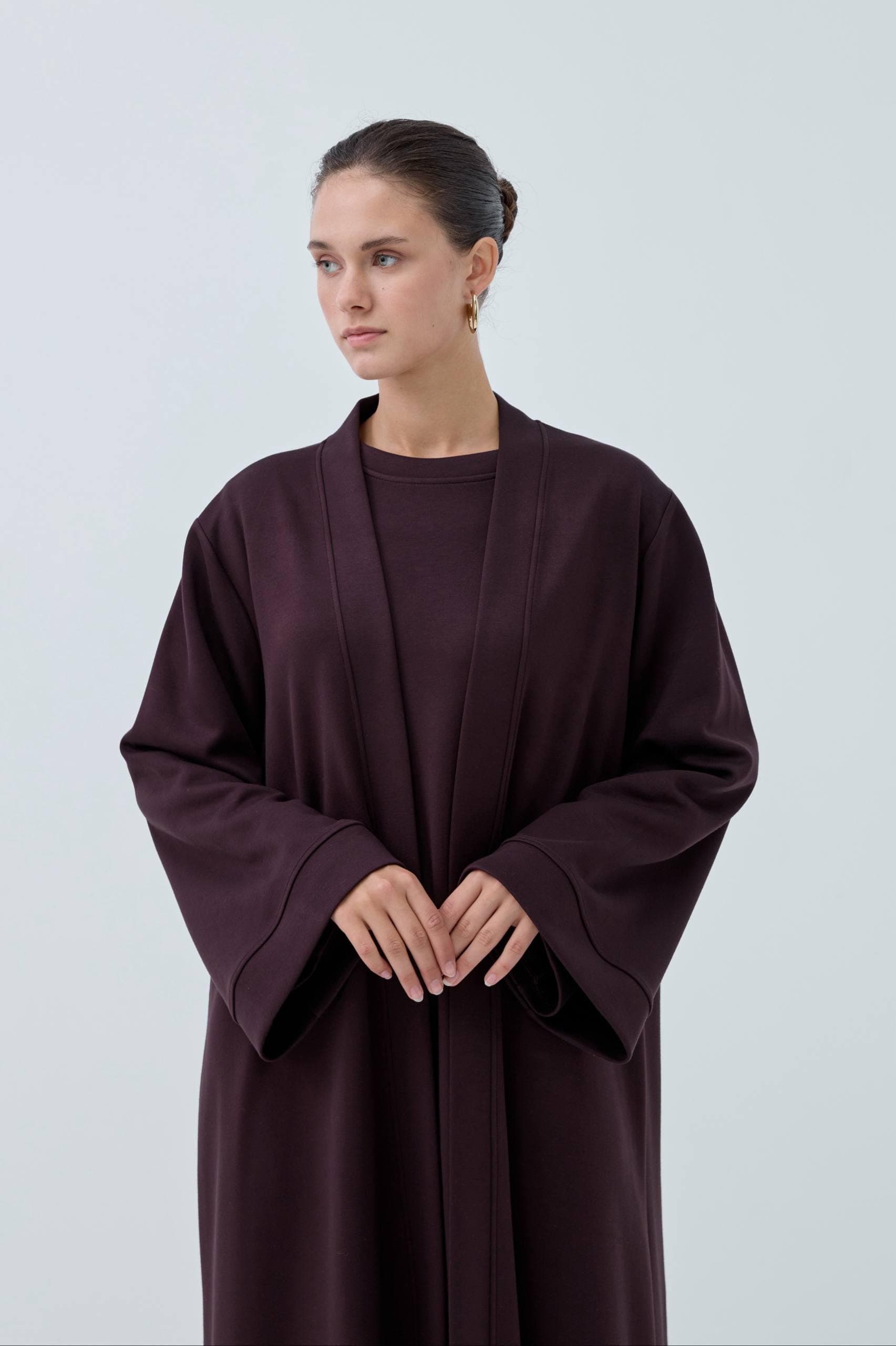 Brown Modal Abaya Set with Long Sleeved Dress - Made in Turkey