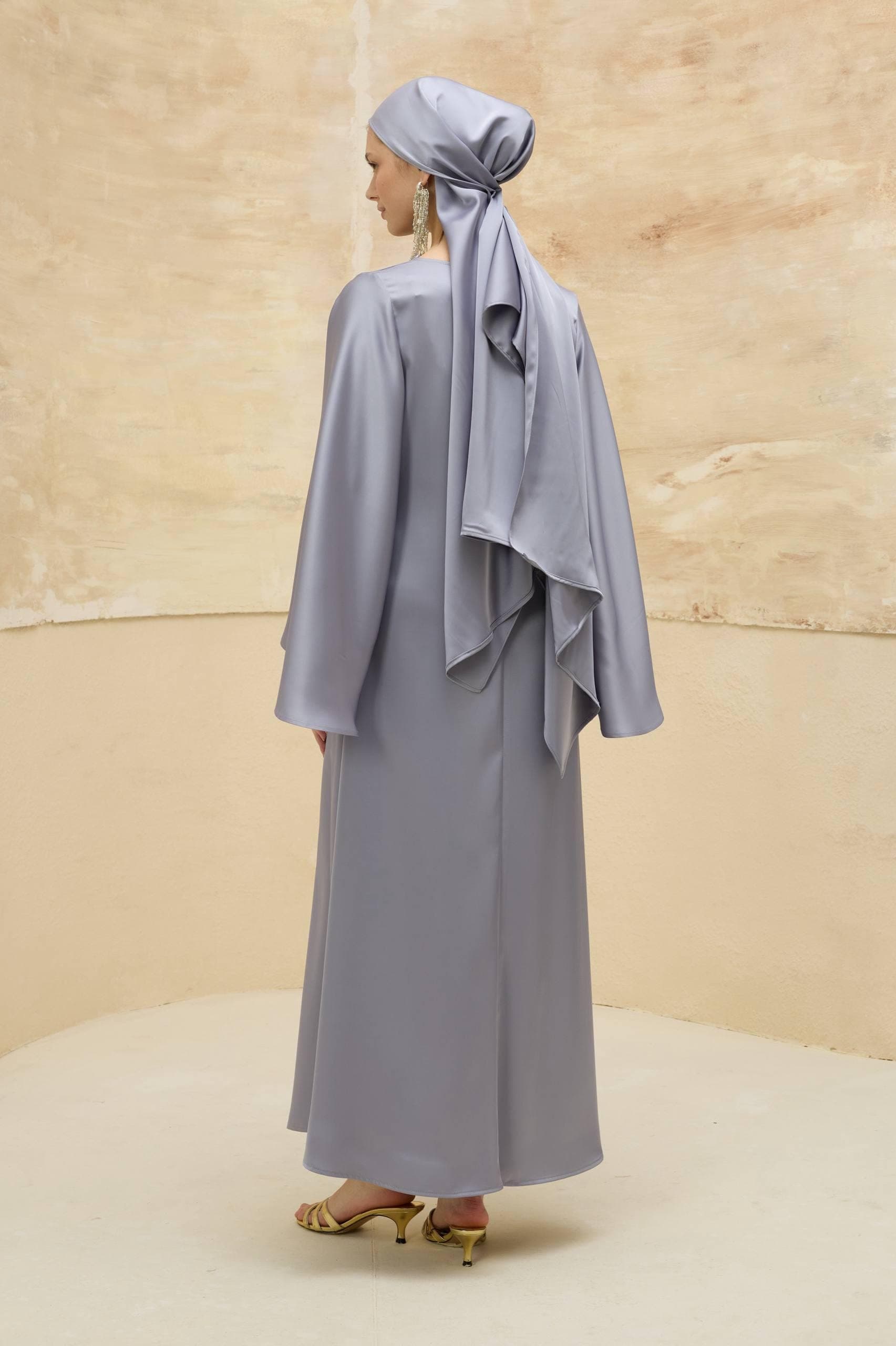 Luxury Lavender Gray Satin Abaya - Elegant Modest Muslim Dress - image 4