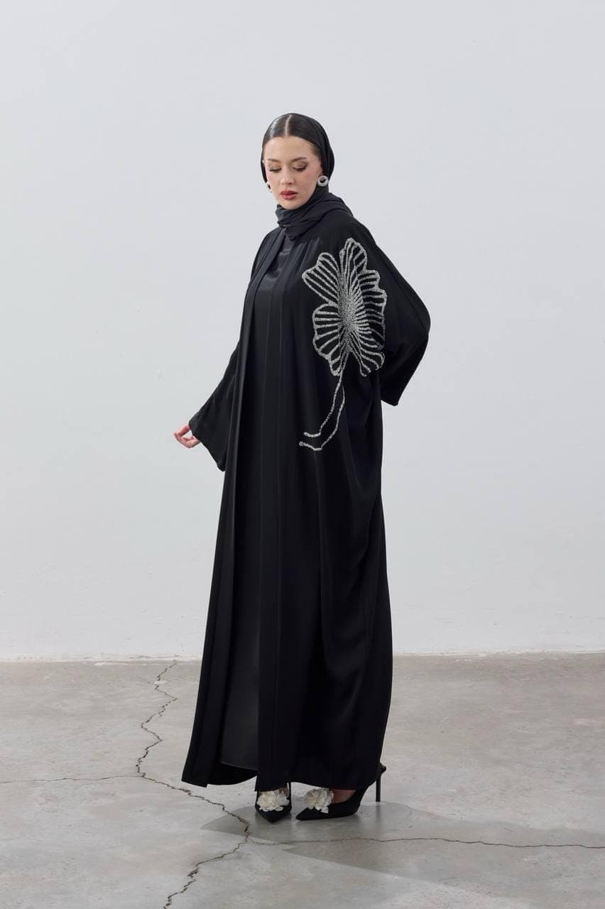 The Silver Bloom Abaya - Hand-Embellished Floral Statement Abaya - image 5