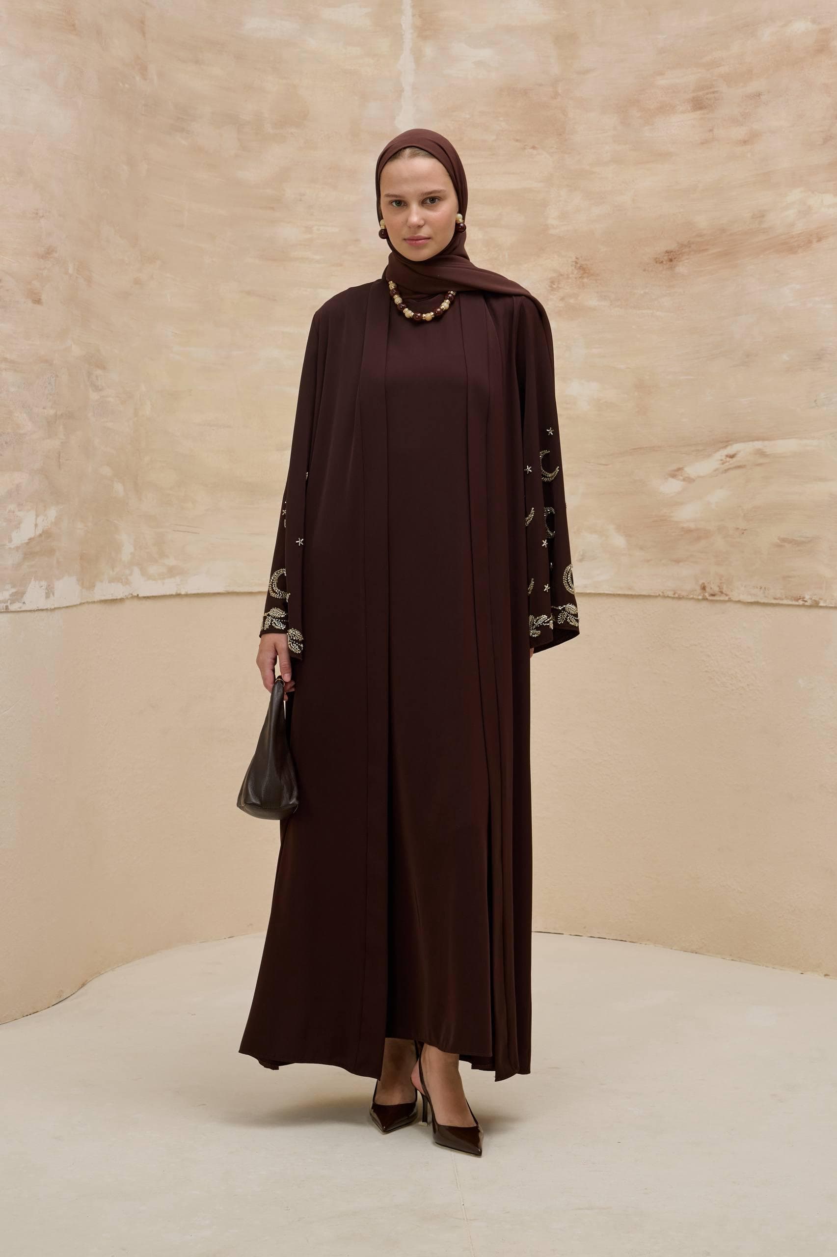 Brown 2-Piece Abaya with Moon Sleeve Detail - Ramadan & Eid Modest Muslim Dress - image 5