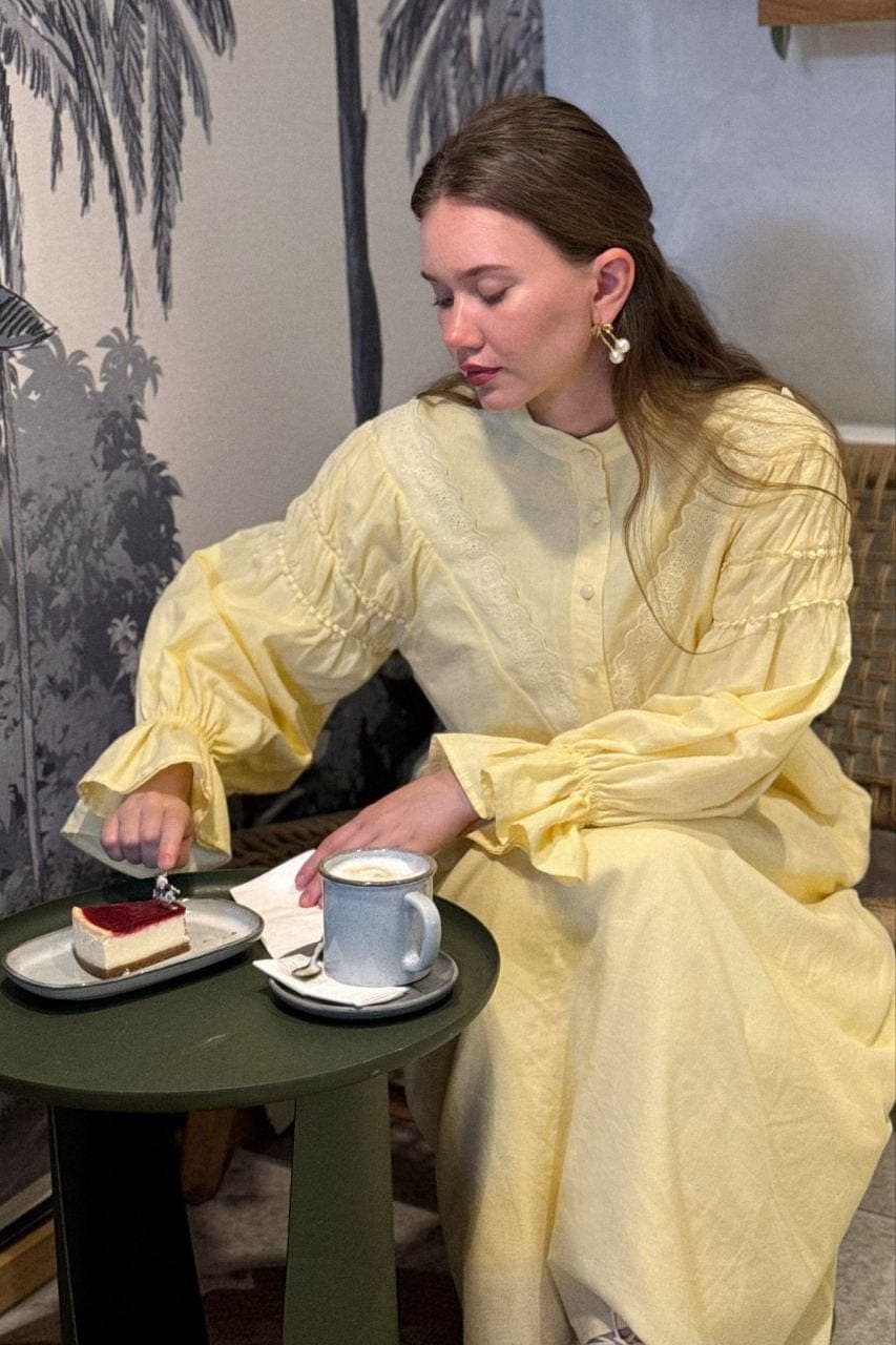 Modest Cotton Dress Set - Yellow Two Piece Outfit, Cottagecore Prairie Dress