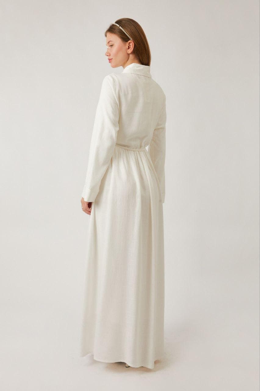 White Cotton Modest Maxi Dress - Long Sleeve Dress - image 5