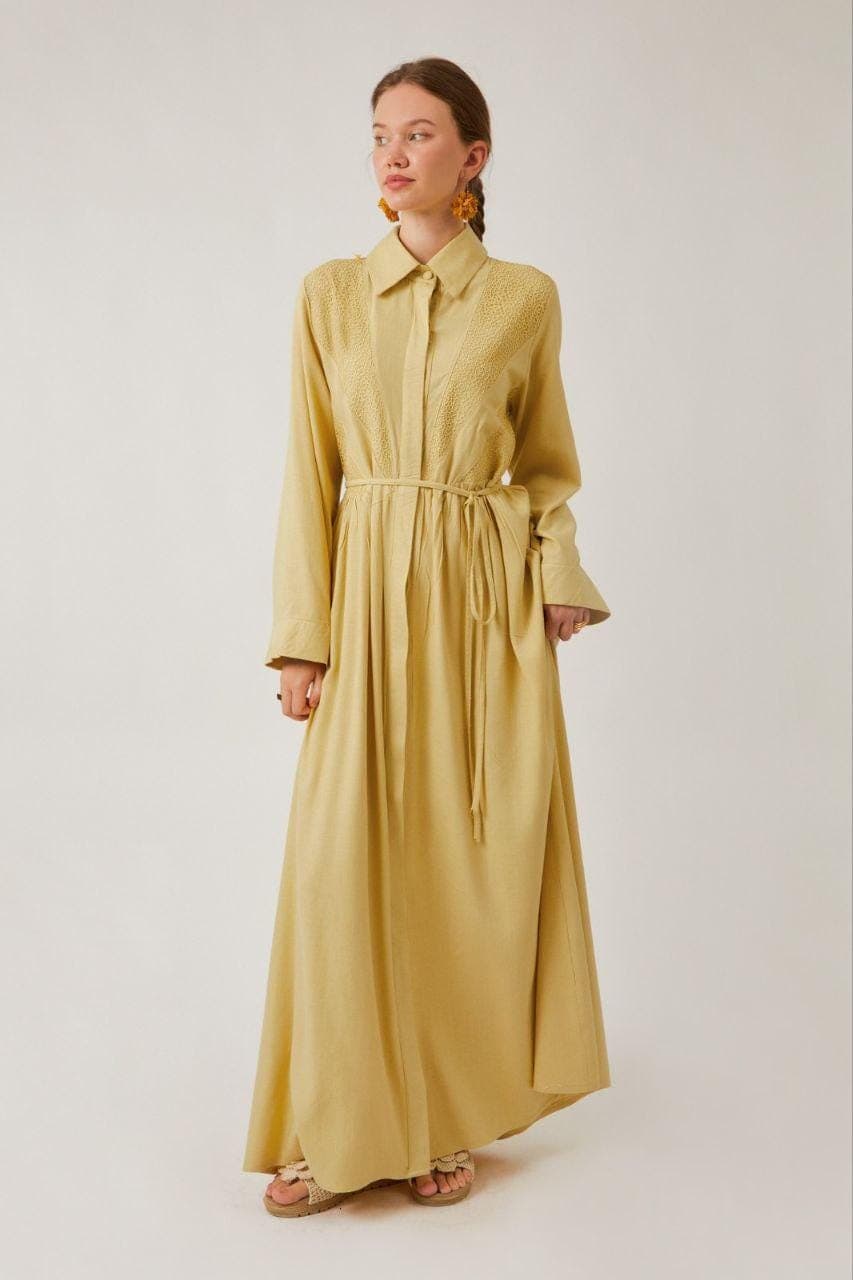 Mustard Yellow Cotton Modest Maxi Dress - Long Sleeve Dress