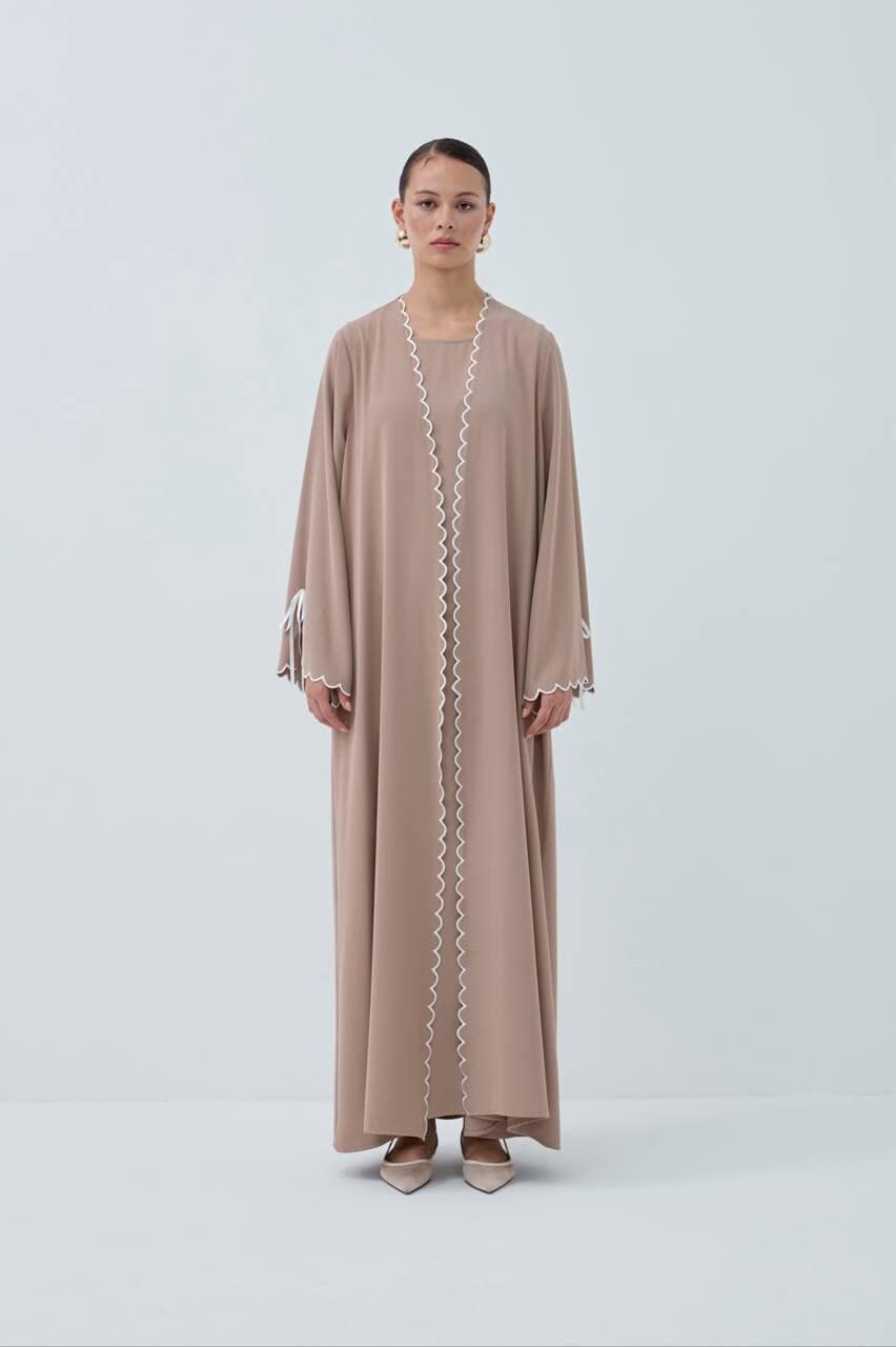 Beige Nida Abaya Set, Sleeveless Dress, Elegant Modest Outfit - image 3