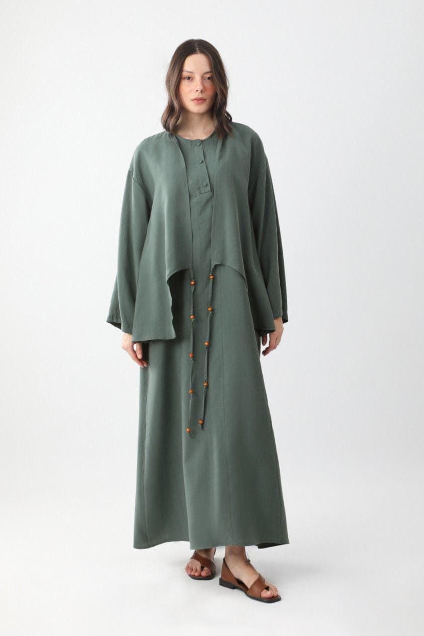 Sage Green Layered Maxi Dress Set - Modest Two Piece Outfit