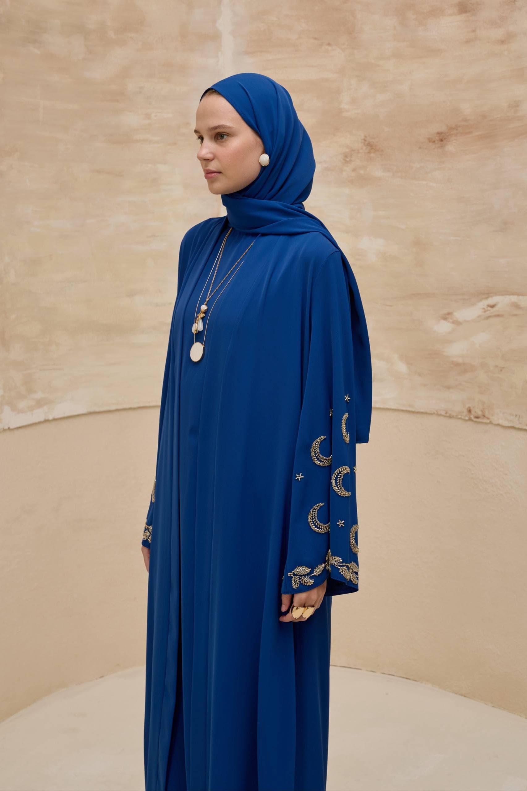 Navy Blue 2-Piece Abaya with Moon Sleeve Detail - Ramadan & Eid Modest Muslim Dress - image 5