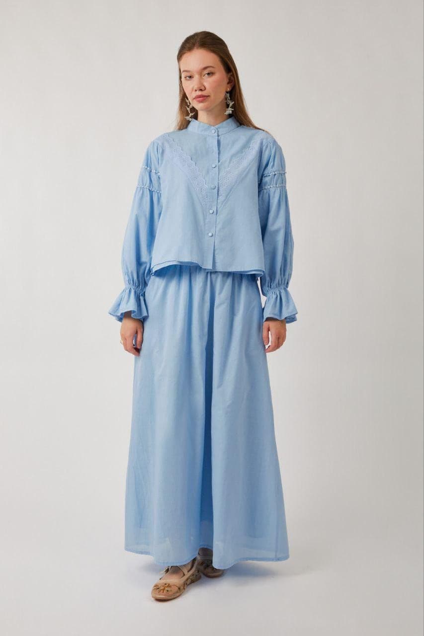 Modest Cotton Dress Set - Sky Blue Two Piece Outfit, Cottagecore Prairie Dress - image 4