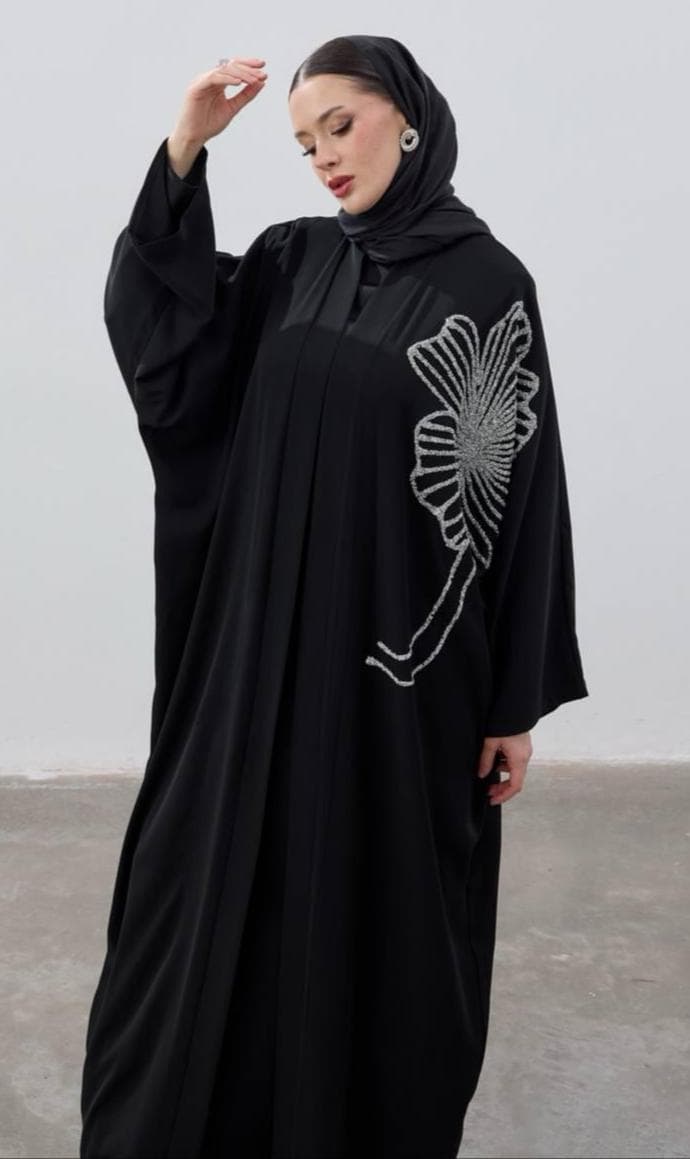 The Silver Bloom Abaya - Hand-Embellished Floral Statement Abaya - image 3