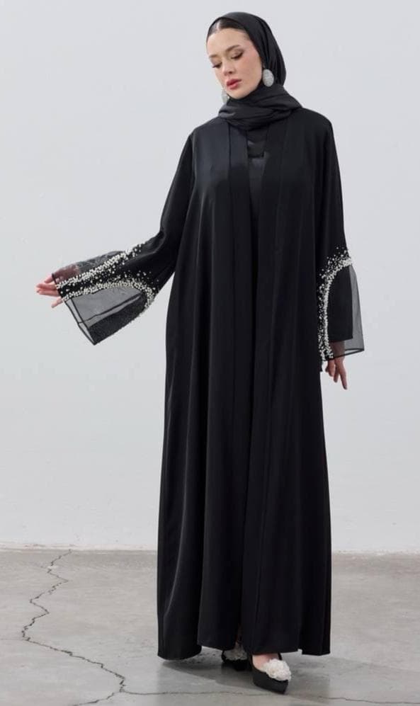 Black Abaya with Pearl Handwork - Ramadan & Special Occasions - image 3