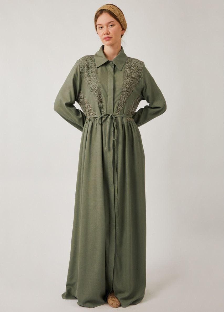 Olive Green Cotton Modest Maxi Dress - Long Sleeve Dress