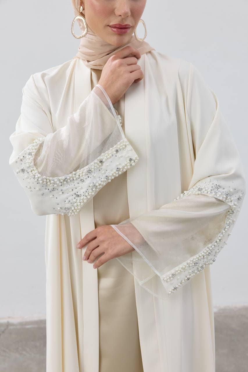 White Abaya with Pearl Handwork - Ramadan & Special Occasions - image 4