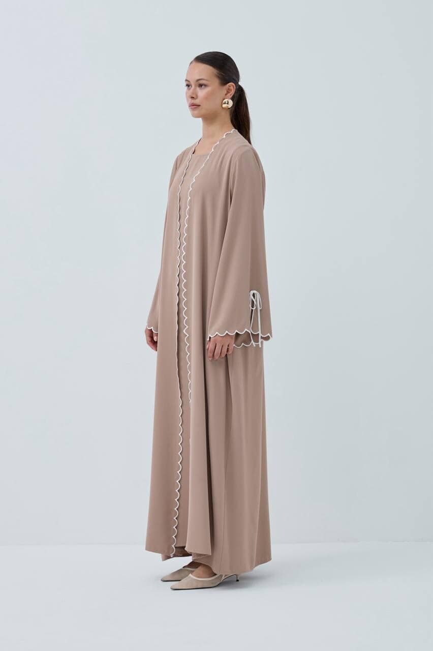 Beige Nida Abaya Set, Sleeveless Dress, Elegant Modest Outfit - image 4