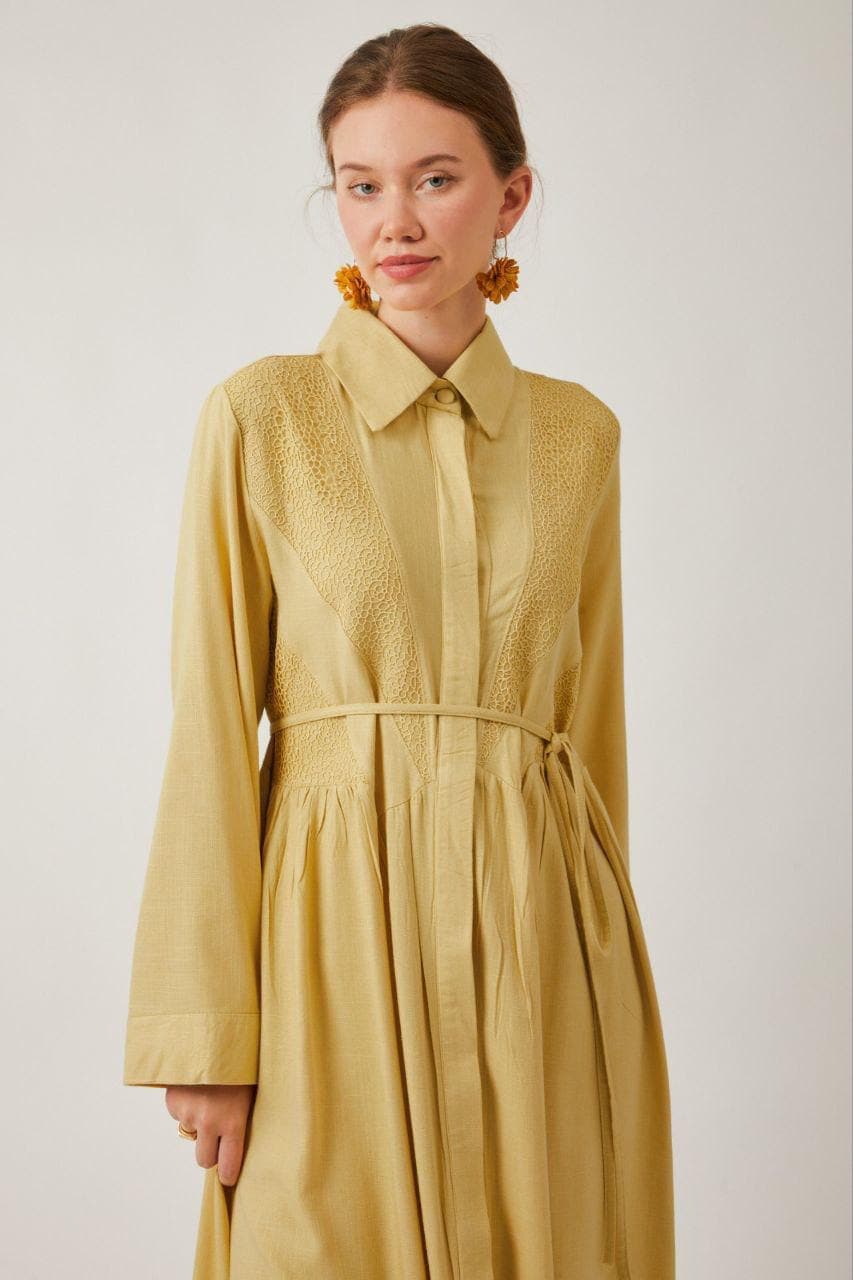 Mustard Yellow Cotton Modest Maxi Dress - Long Sleeve Dress - image 4