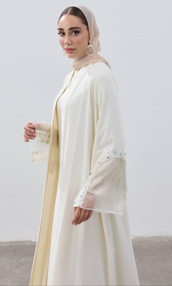 White Abaya with Pearl Handwork - Ramadan & Special Occasions - image 5