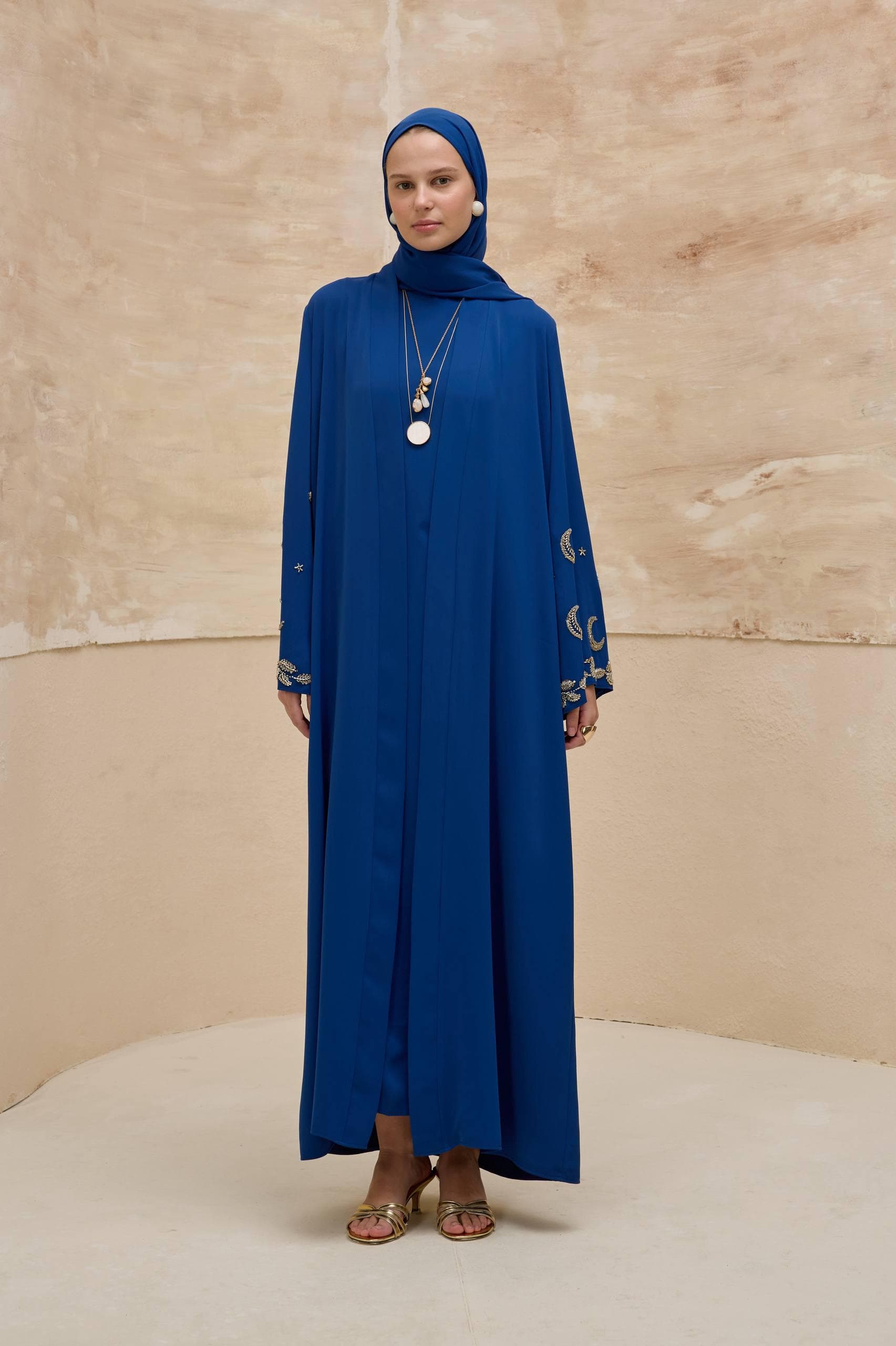 Navy Blue 2-Piece Abaya with Moon Sleeve Detail - Ramadan & Eid Modest Muslim Dress - image 3