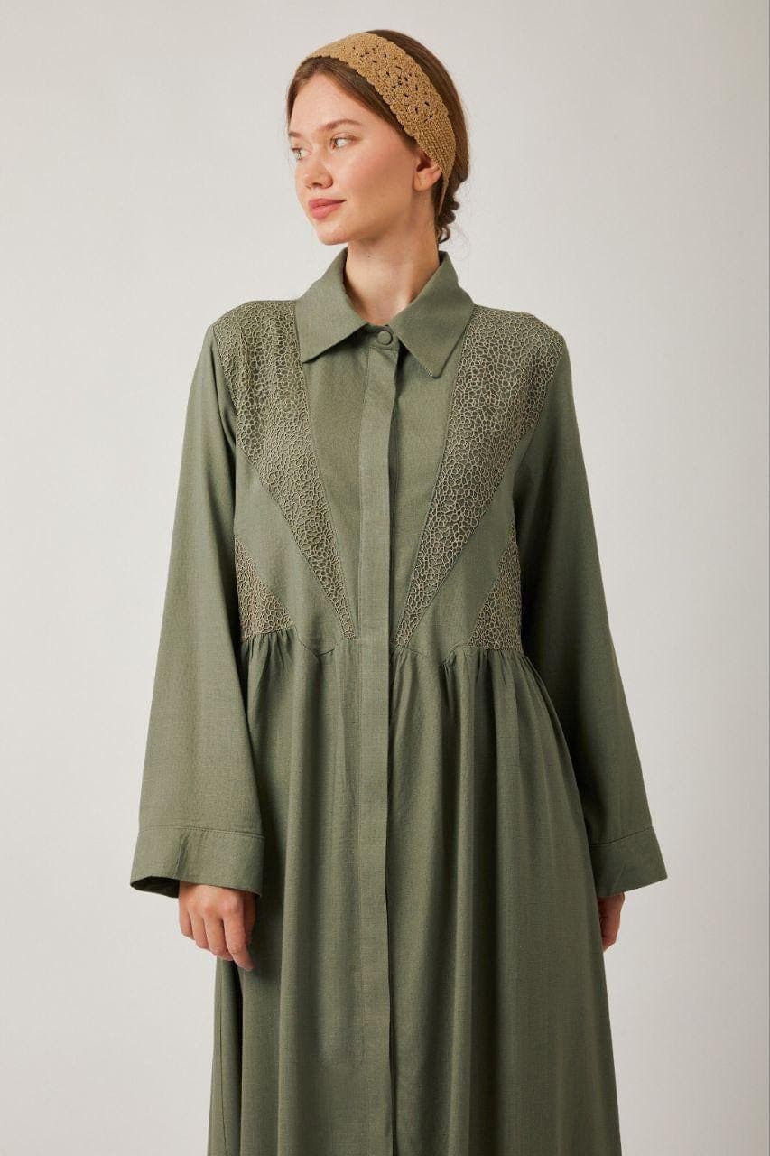Olive Green Cotton Modest Maxi Dress - Long Sleeve Dress - image 4