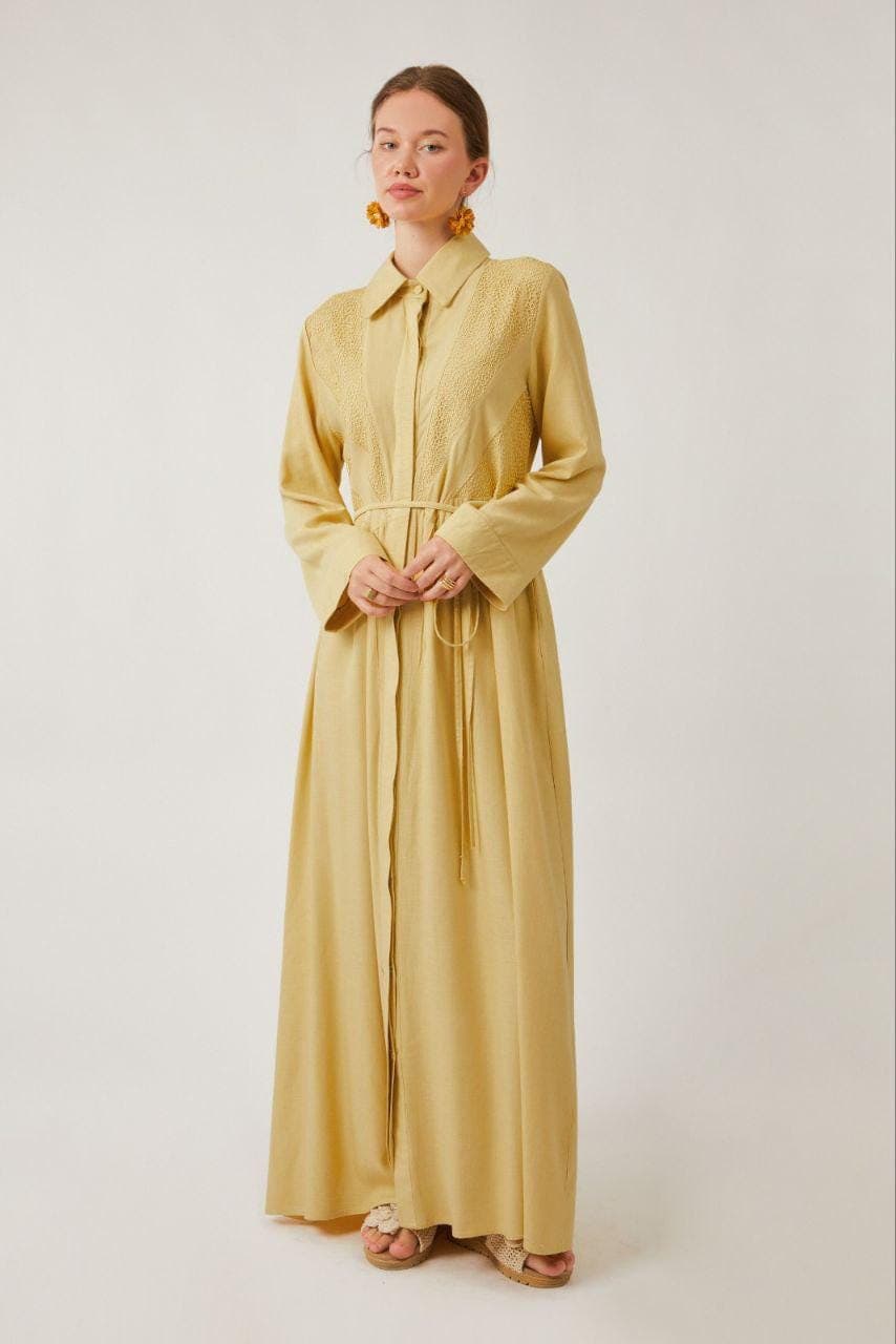 Mustard Yellow Cotton Modest Maxi Dress - Long Sleeve Dress - image 5