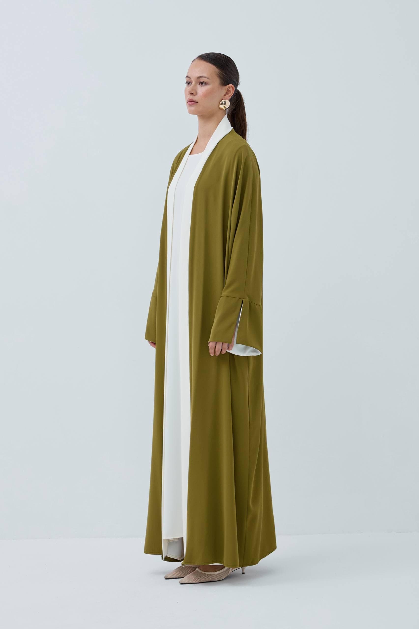 Green Nida Fabric Abaya Set with Sleeveless Dress, Made in Turkey - image 5
