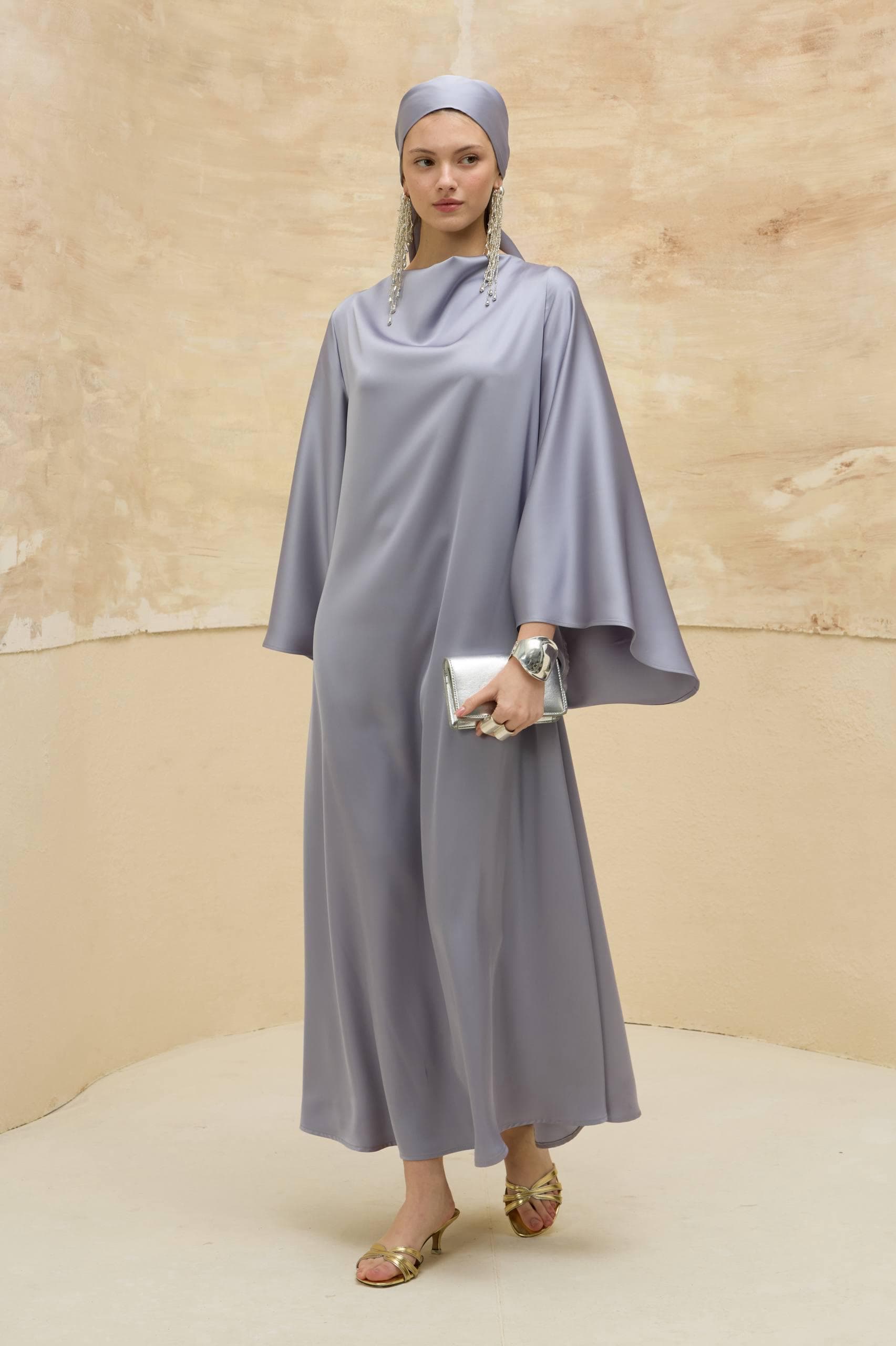 Luxury Lavender Gray Satin Abaya - Elegant Modest Muslim Dress - image 3