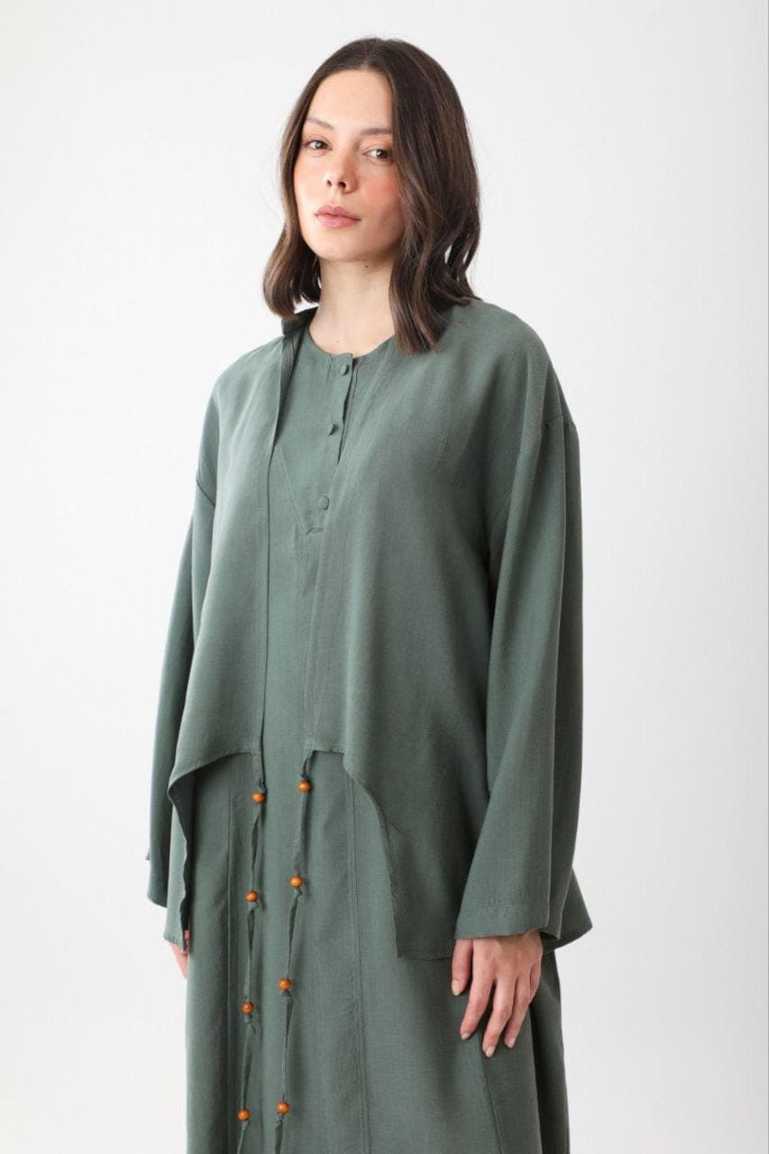 Sage Green Layered Maxi Dress Set - Modest Two Piece Outfit - image 4