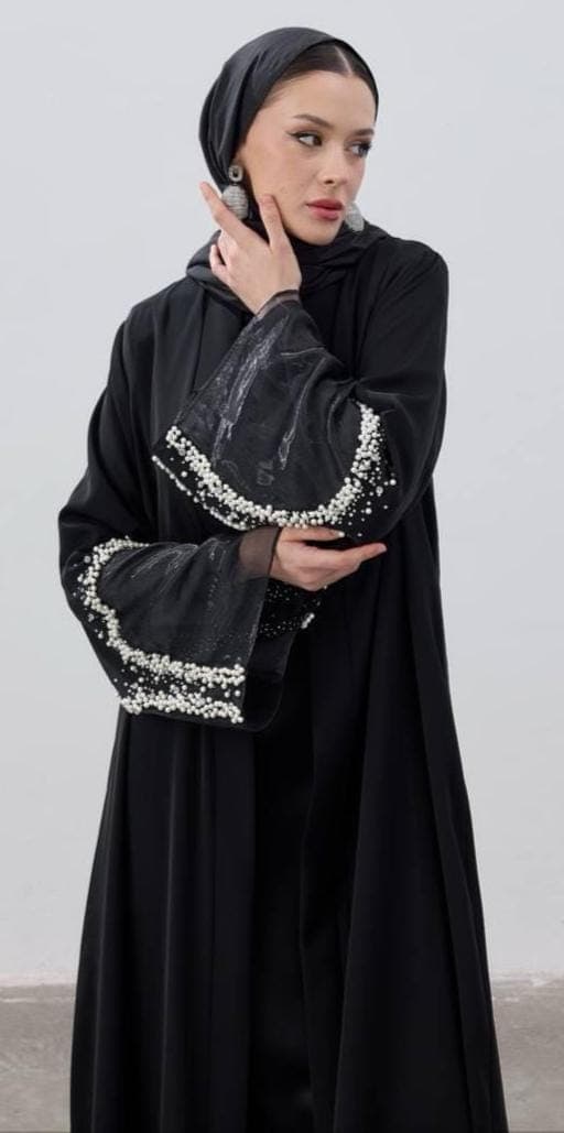 Black Abaya with Pearl Handwork - Ramadan & Special Occasions