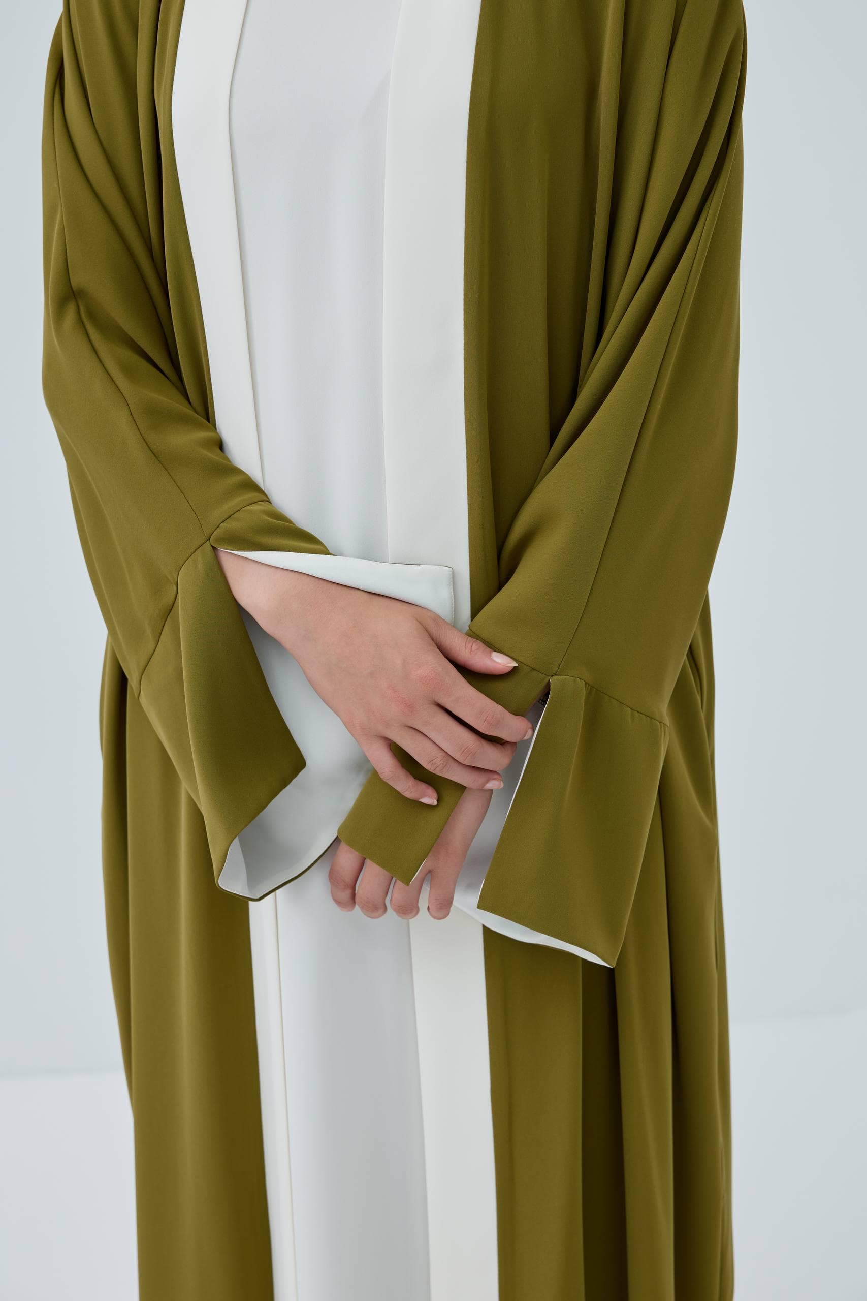 Green Nida Fabric Abaya Set with Sleeveless Dress, Made in Turkey - image 3