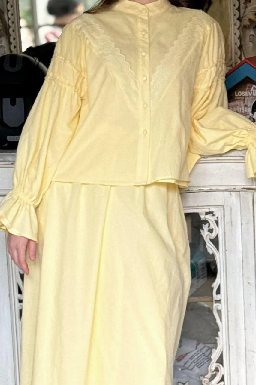 Modest Cotton Dress Set - Yellow Two Piece Outfit, Cottagecore Prairie Dress - image 3