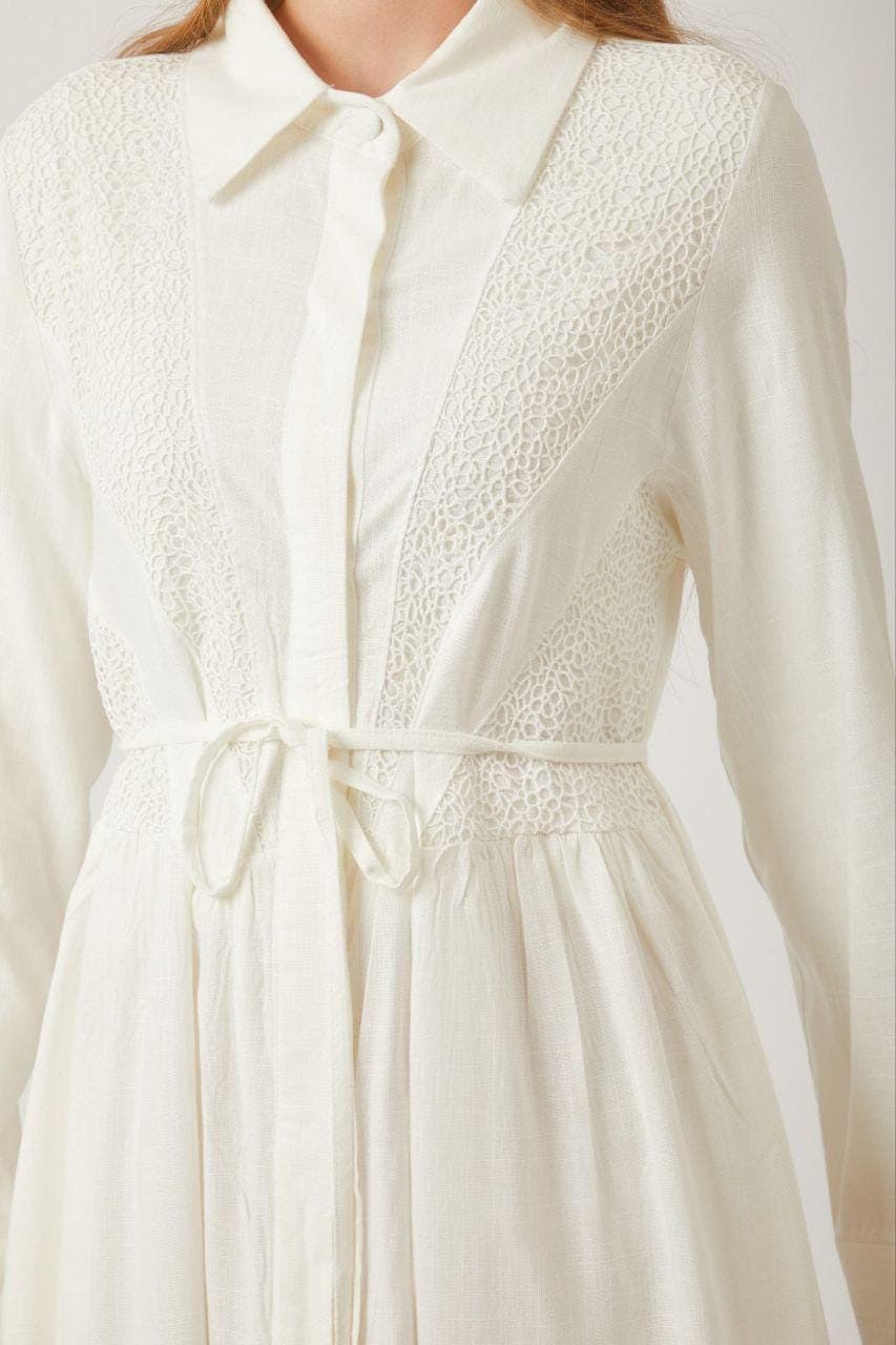 White Cotton Modest Maxi Dress - Long Sleeve Dress - image 4