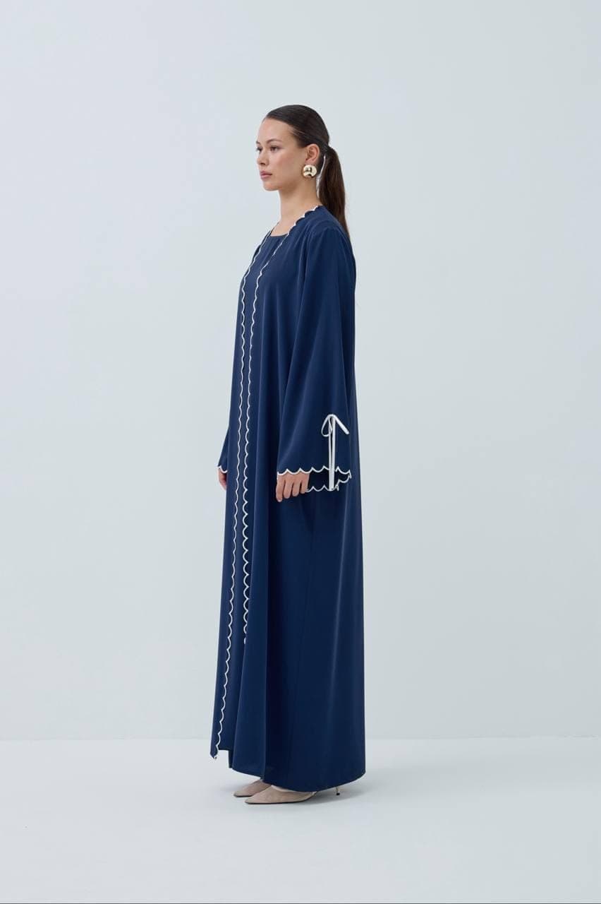 Navy Blue Nida Abaya Set with Sleeveless Dress, Modest Elegant Outfit - image 4