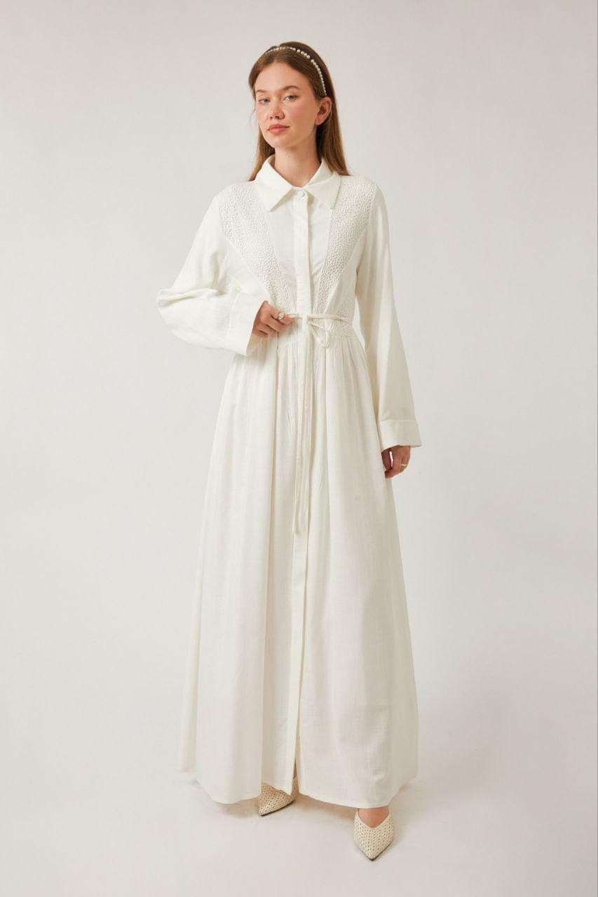 White Cotton Modest Maxi Dress - Long Sleeve Dress