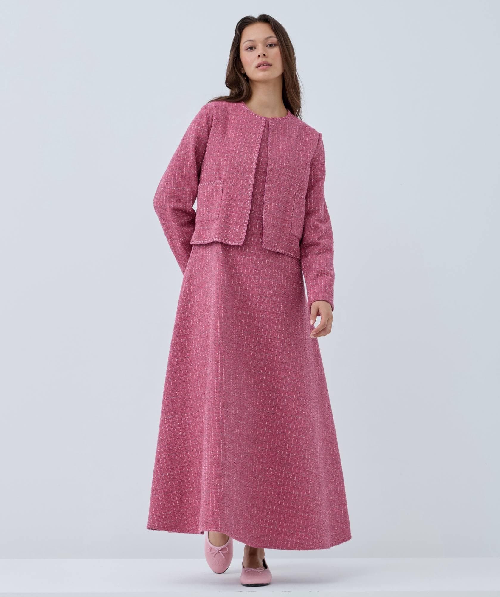 Pink Tweed Dress with Jacket Set - Elegant Modest Outfit - image 4