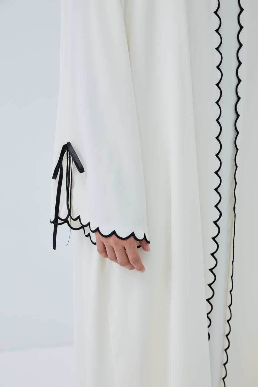 White Open Abaya Set with Sleeveless Dress. Made in Turkey