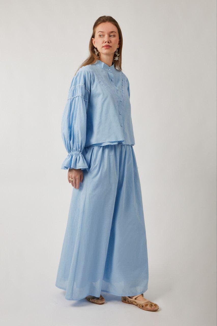 Modest Cotton Dress Set - Sky Blue Two Piece Outfit, Cottagecore Prairie Dress - image 5
