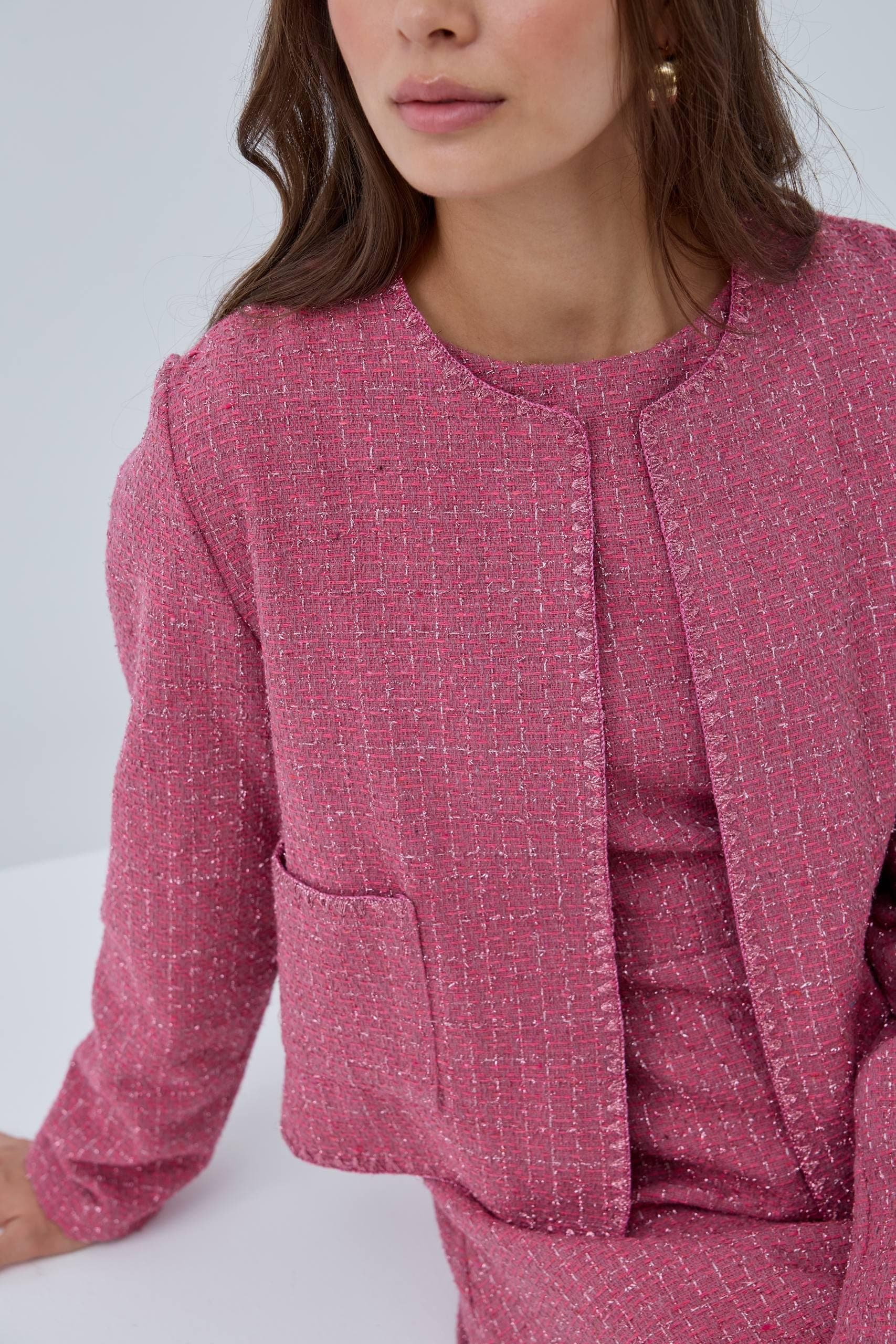 Pink Tweed Dress with Jacket Set - Elegant Modest Outfit - image 3