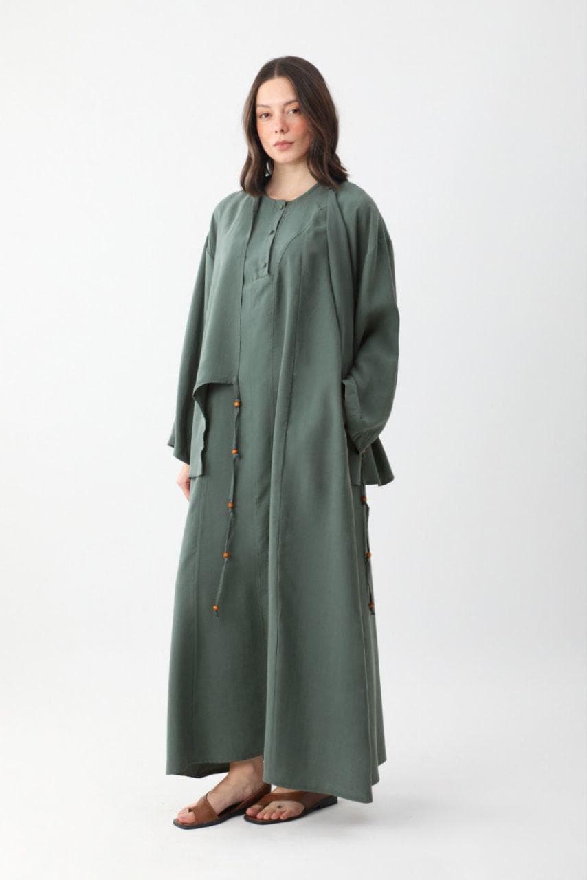 Sage Green Layered Maxi Dress Set - Modest Two Piece Outfit - image 5