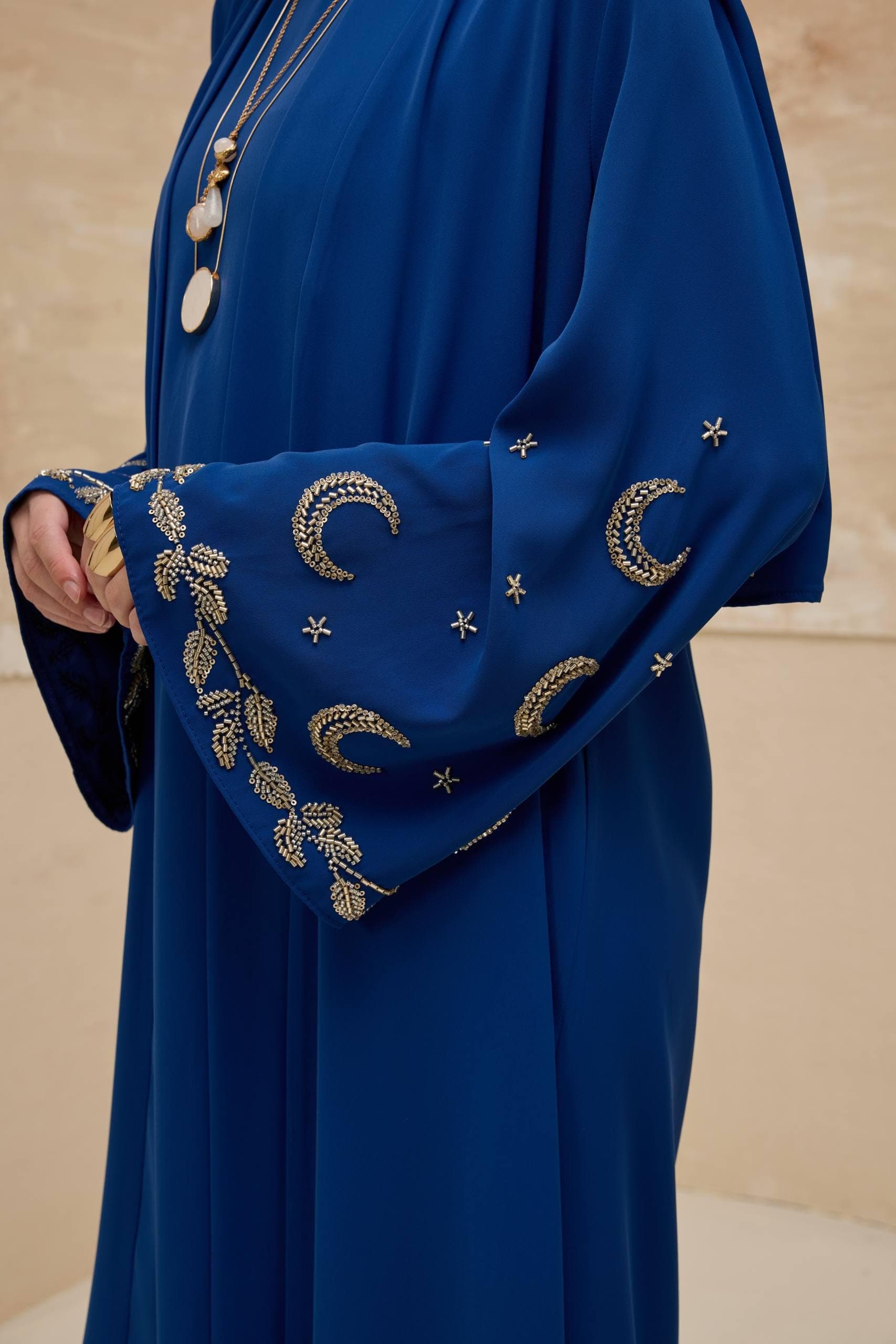 Navy Blue 2-Piece Abaya with Moon Sleeve Detail - Ramadan & Eid Modest Muslim Dress