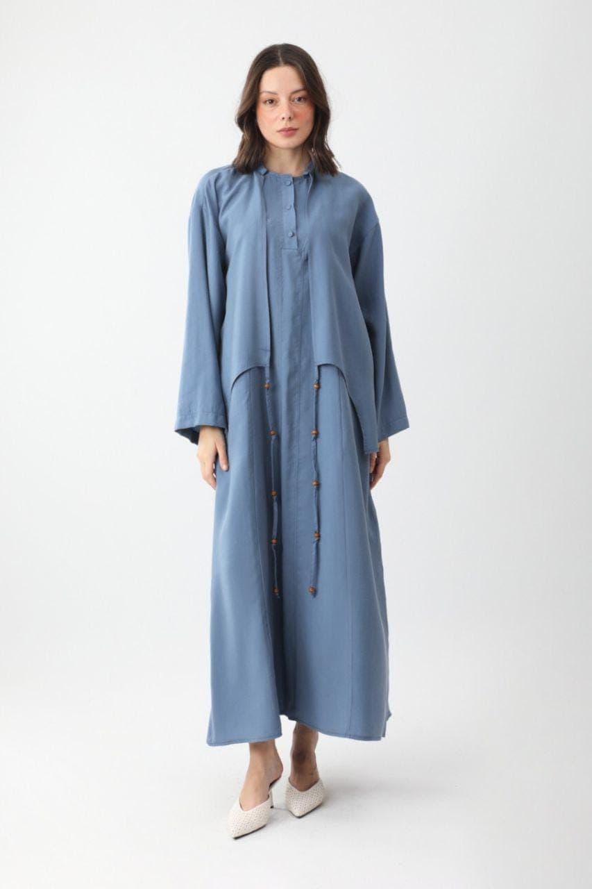Dusty Blue Layered Maxi Dress Set - Modest Two Piece Outfit - image 3