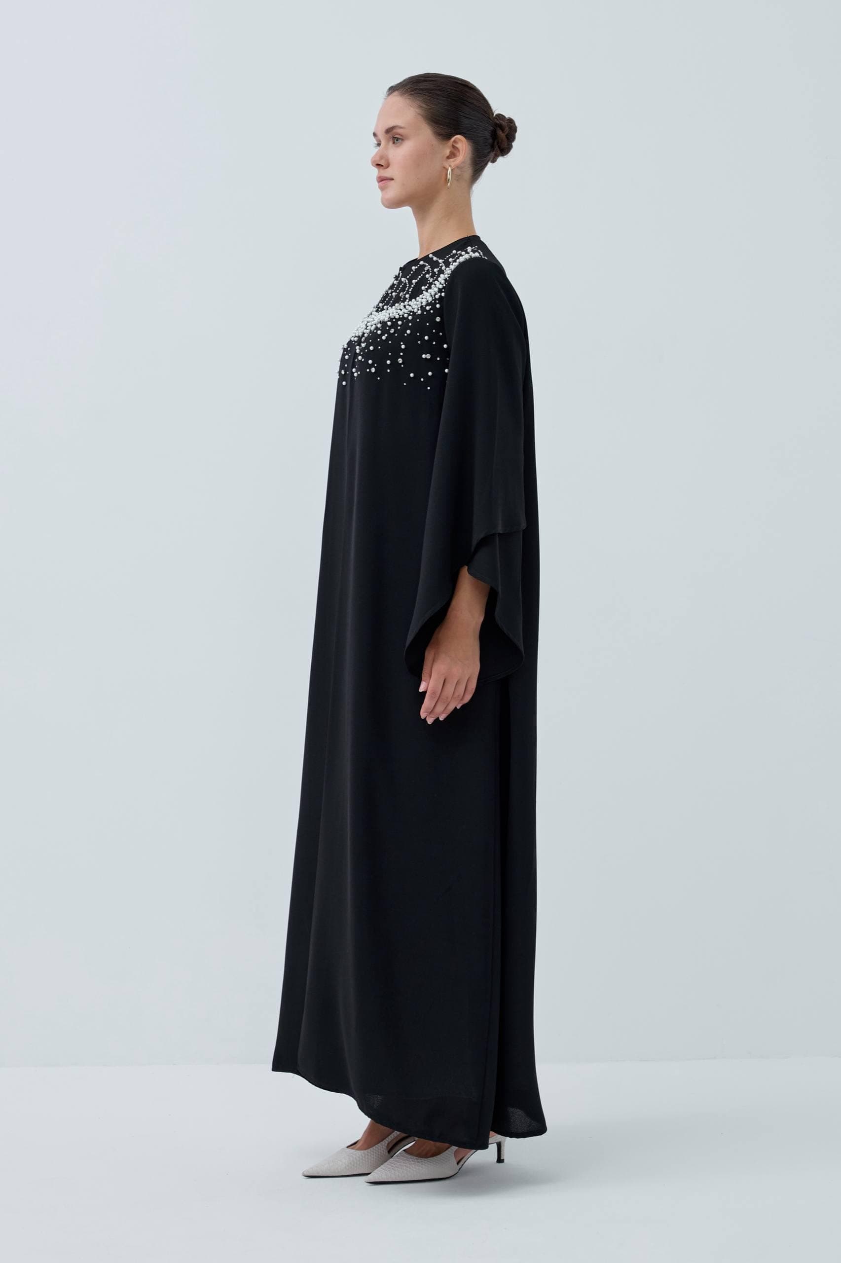 The Pearl-Embellished Black Open Abaya - image 4