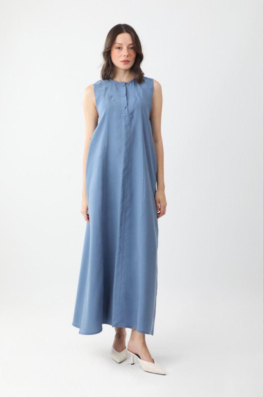 Dusty Blue Layered Maxi Dress Set - Modest Two Piece Outfit - image 5
