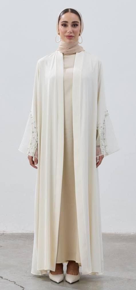 White Abaya with Pearl Handwork - Ramadan & Special Occasions - image 3