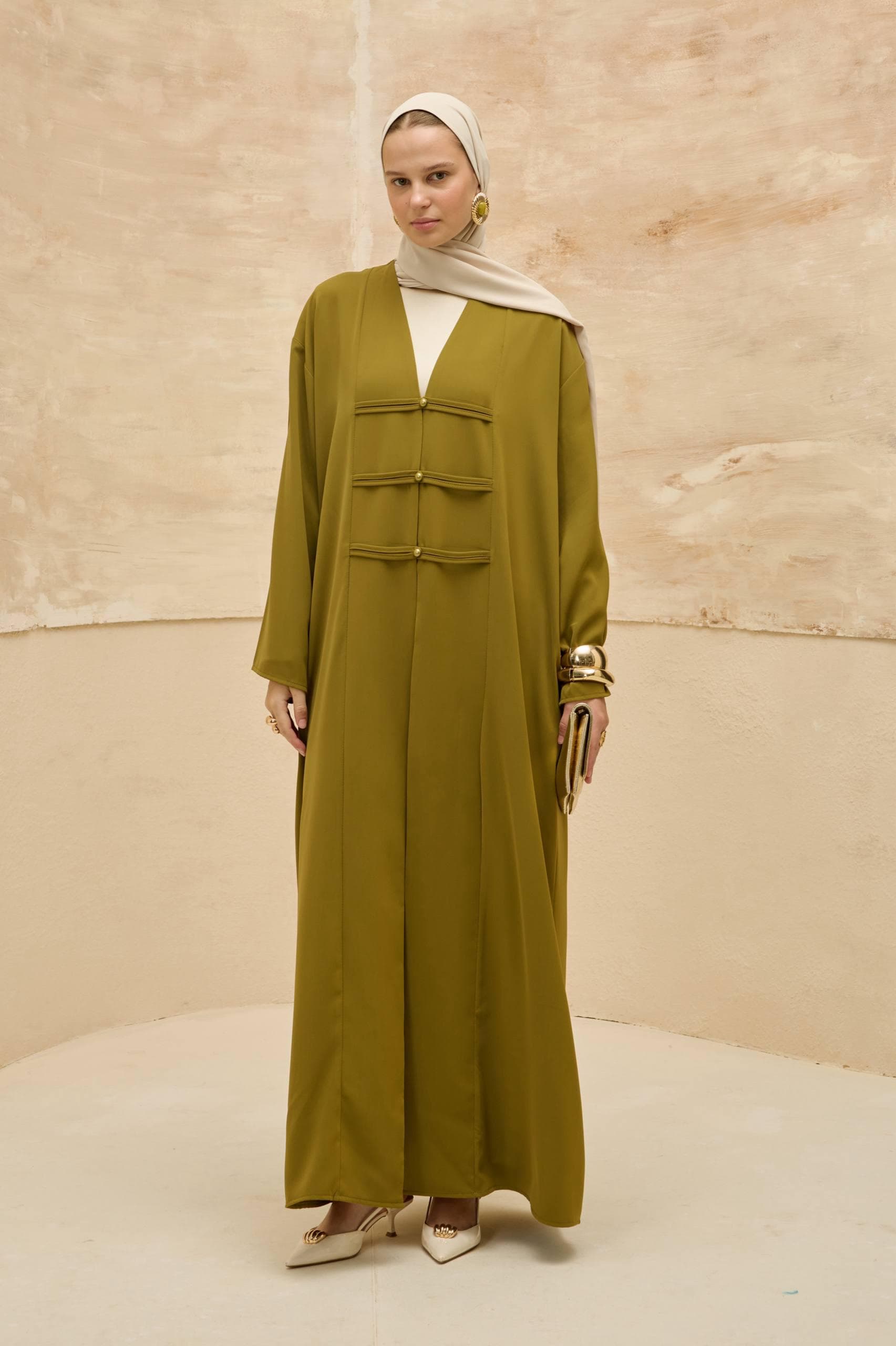 Kimono-Style Green Abaya with Pearl Details - Ramadan & Eid Modest Muslim Dress - image 3