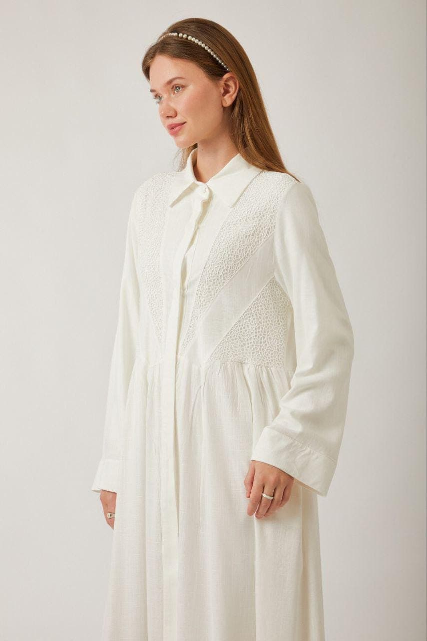 White Cotton Modest Maxi Dress - Long Sleeve Dress - image 3