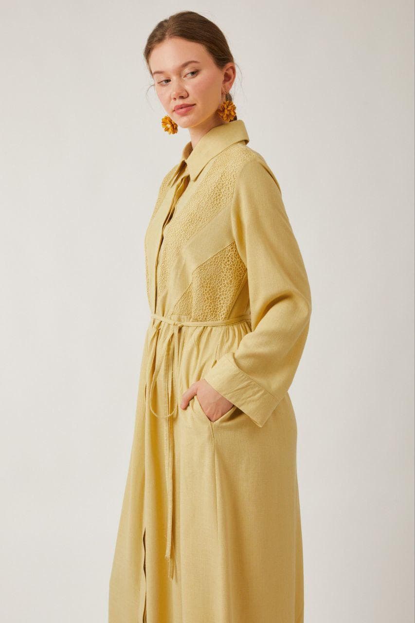 Mustard Yellow Cotton Modest Maxi Dress - Long Sleeve Dress - image 3