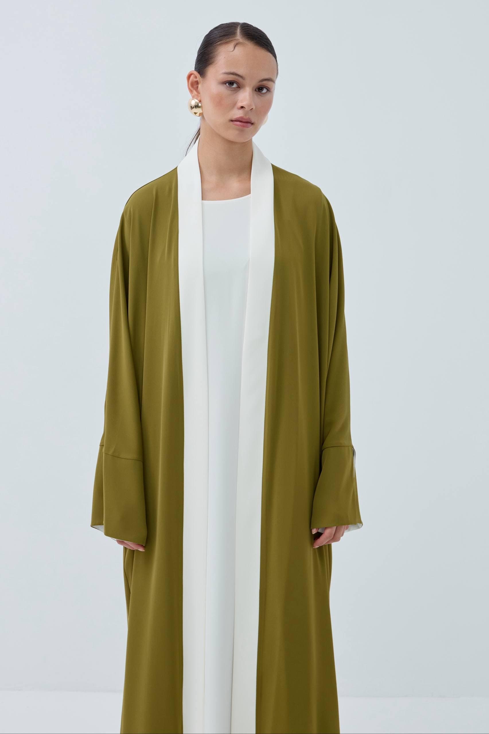 Green Nida Fabric Abaya Set with Sleeveless Dress, Made in Turkey - image 4