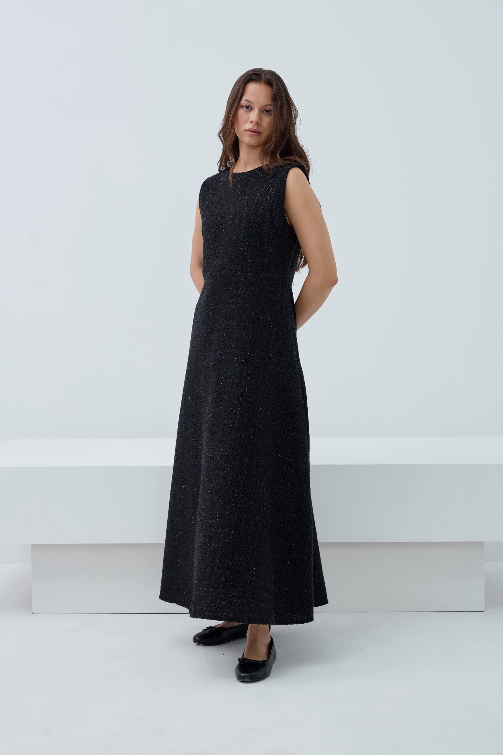Tweed Dress with Jacket Set, Elegant Black Sleeveless Outfit - image 5