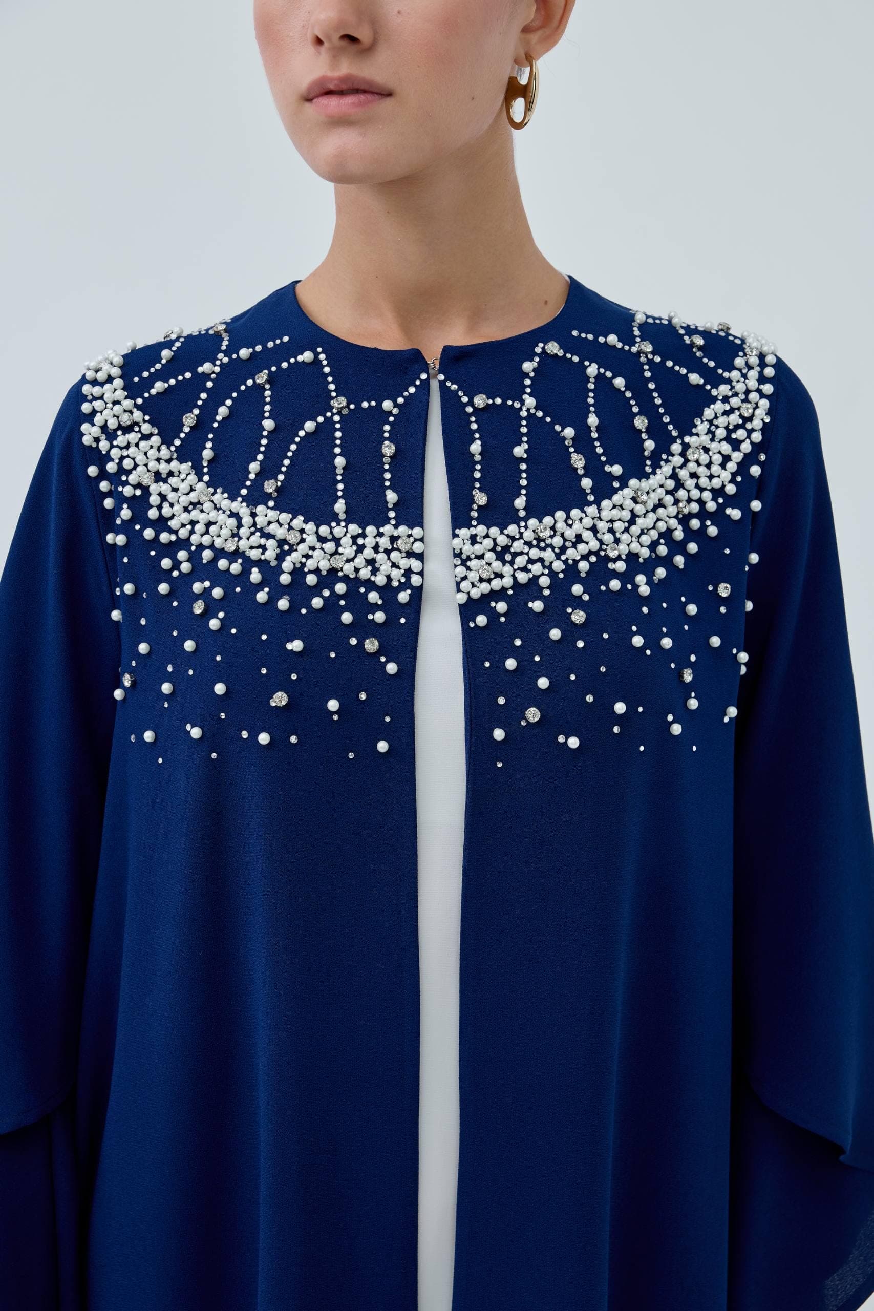 The Pearl-Embellished Navy Blue Open Abaya - image 5