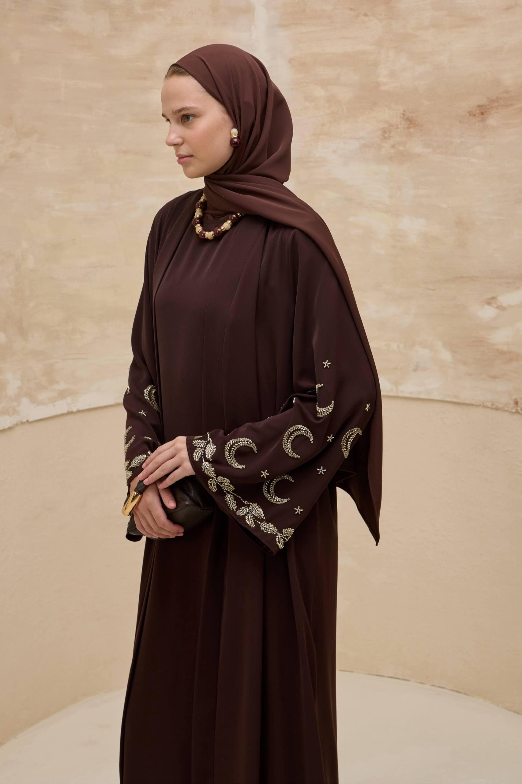 Brown 2-Piece Abaya with Moon Sleeve Detail - Ramadan & Eid Modest Muslim Dress - image 3