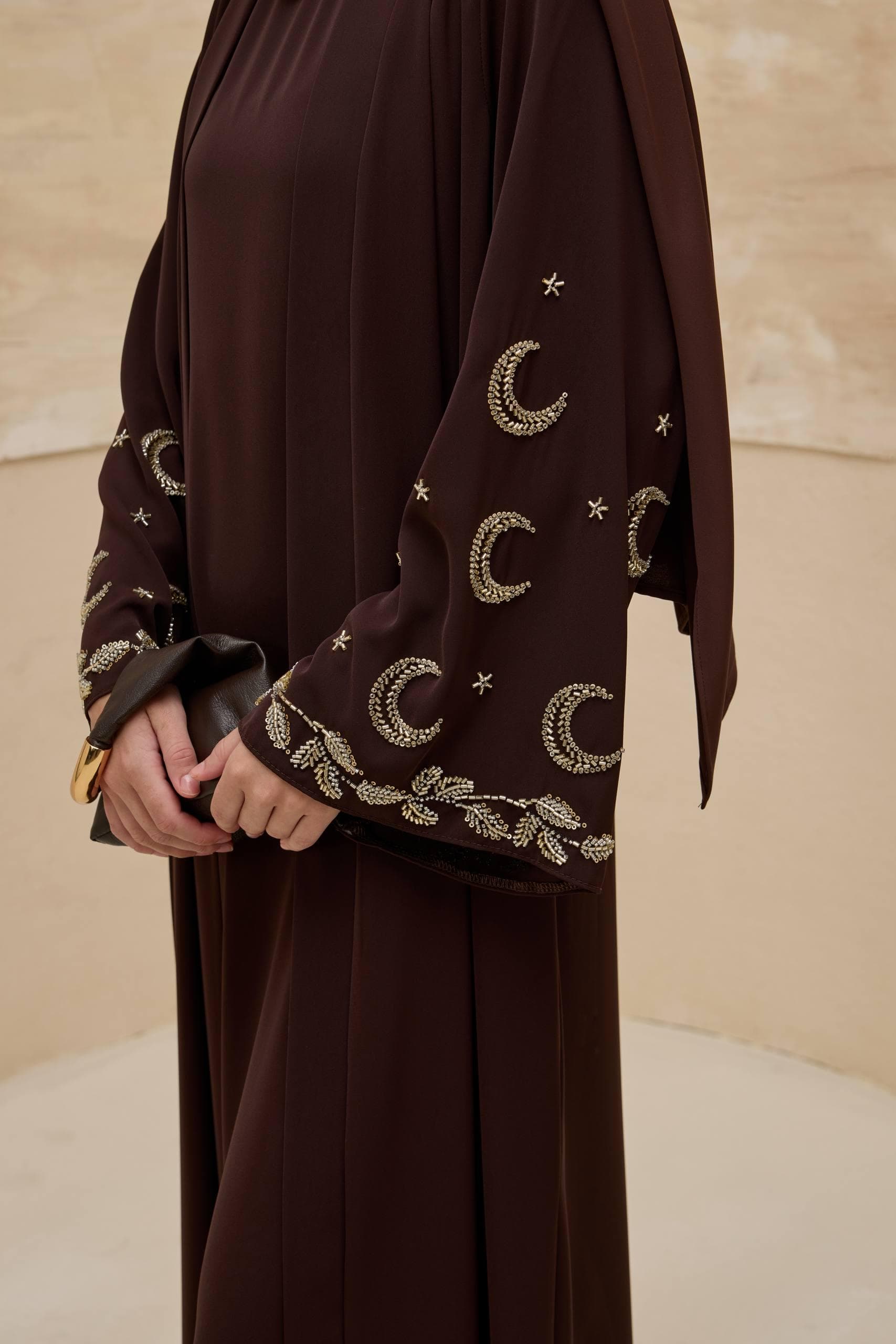 Brown 2-Piece Abaya with Moon Sleeve Detail - Ramadan & Eid Modest Muslim Dress - image 4