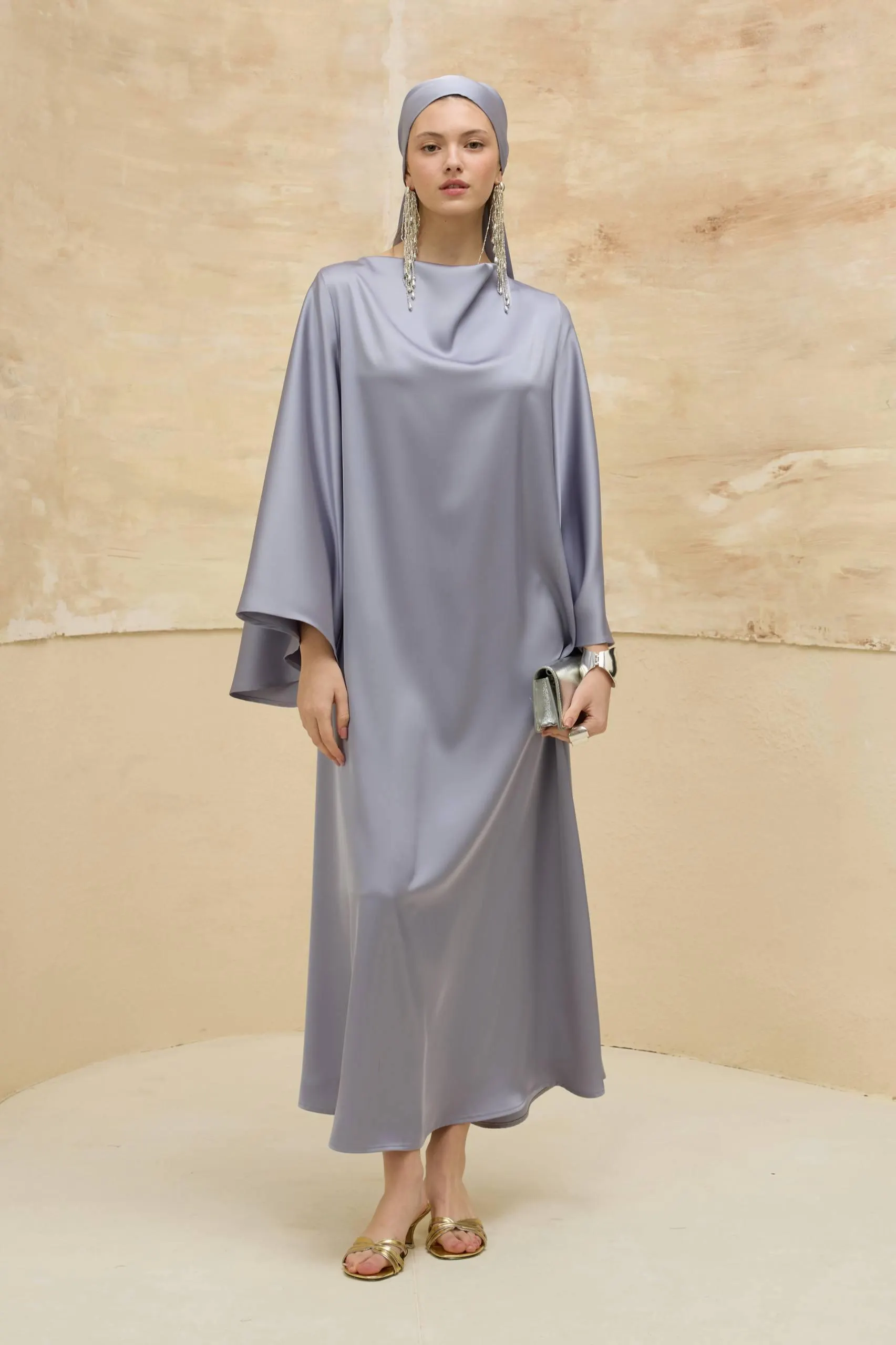Luxury Lavender Gray Satin Abaya - Elegant Modest Muslim Dress - image 4